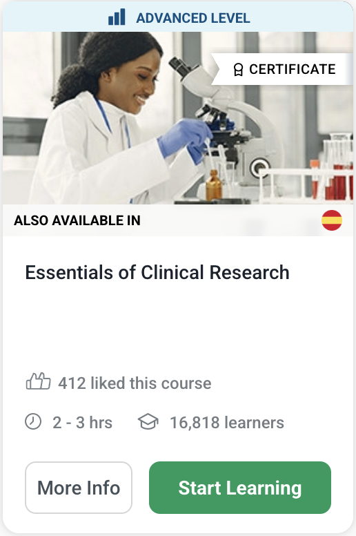 Alison course card for Essentials of Clinical Research
