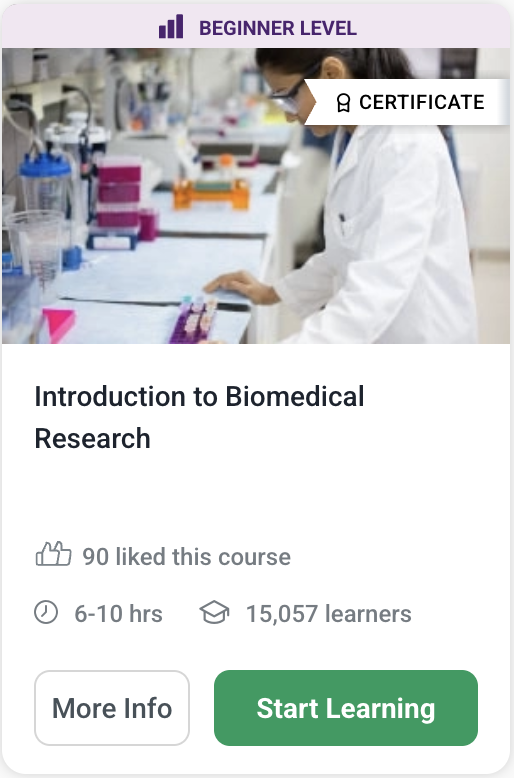 Alison course card for Introduction to Biomedical Research