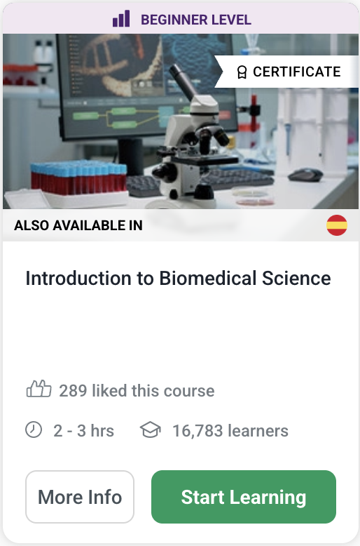 Alison course card for Introduction to Biomedical Science